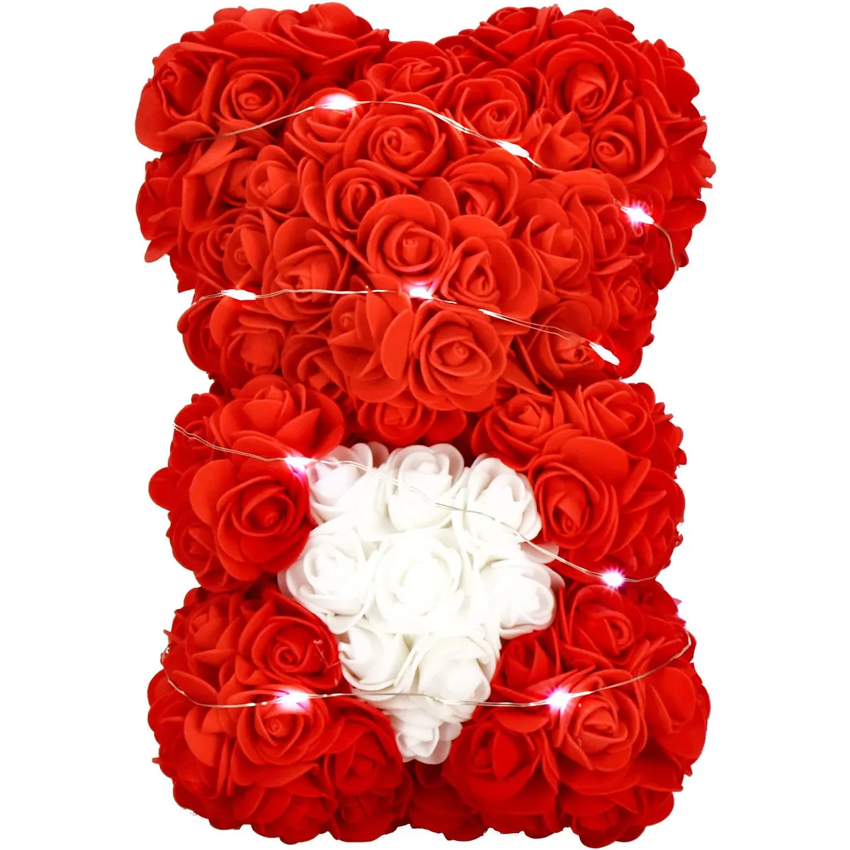 Pink Teddy Bear 22 cm Red With White Heart And Box Rose Bear LED Cold White