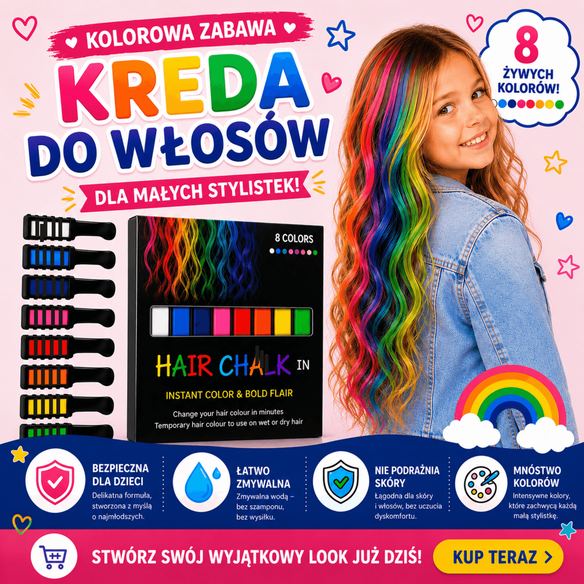 ColorPop - Zestaw 8 kredek do malowania włosów